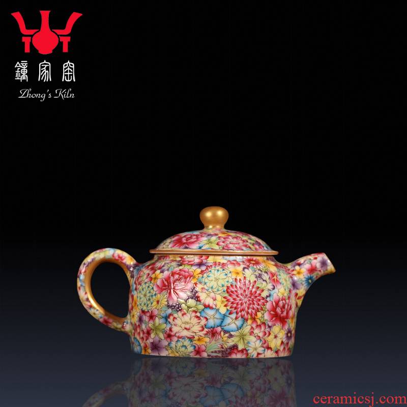 Kung fu tea set clock home up jingdezhen hand - made colored enamel flower is high - grade Chinese single pot teapot ceramic tea set