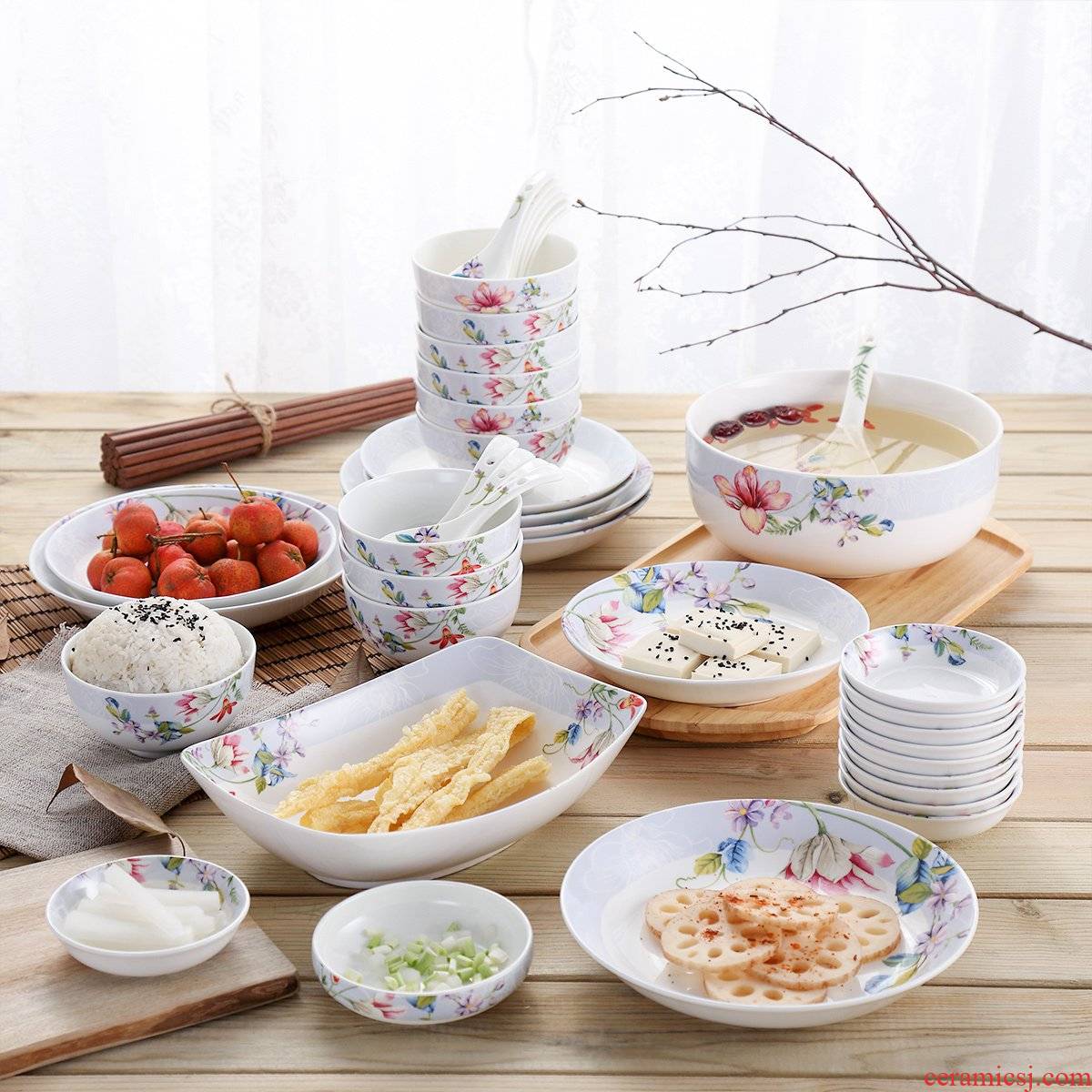 Song of sakura, 52 new ipads China head of household ceramics dishes suit Chinese dishes dishes to eat bread and butter dish dish dish