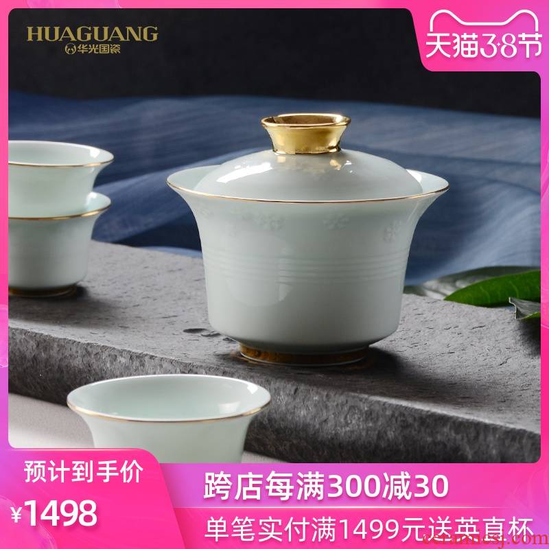 Uh guano celadon ceramics China tea set gift boxes kung fu tea sets tea tureen 6 head green dream