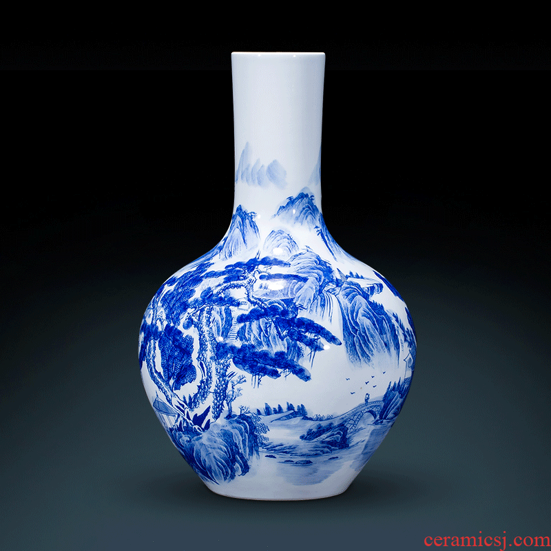 Jingdezhen ceramic hand - made scenery of blue and white porcelain vase furnishing articles of Chinese style household Angle of what adornment is placed large living room