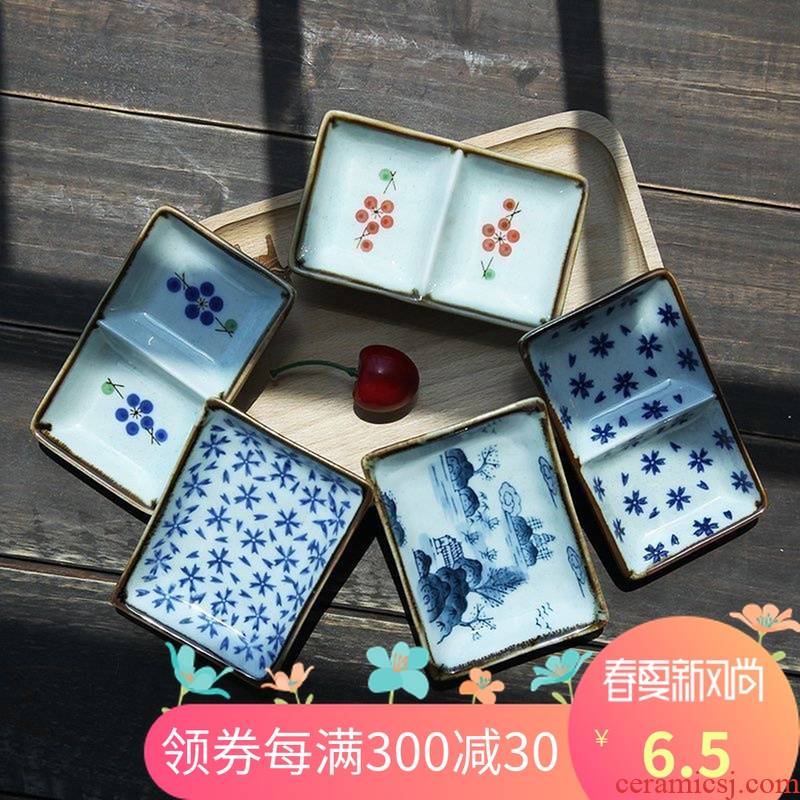 And wind flavor dish of the four seasons Japanese - style tableware ceramics glaze color hand - made square plate under double lattice dish dish dish