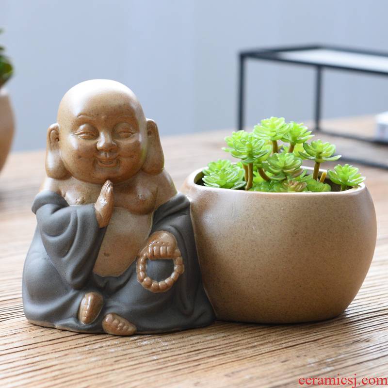Fleshy ceramic flower POTS potted flower implement creative move potted place maitreya buddhist fancy, green asparagus and old basin