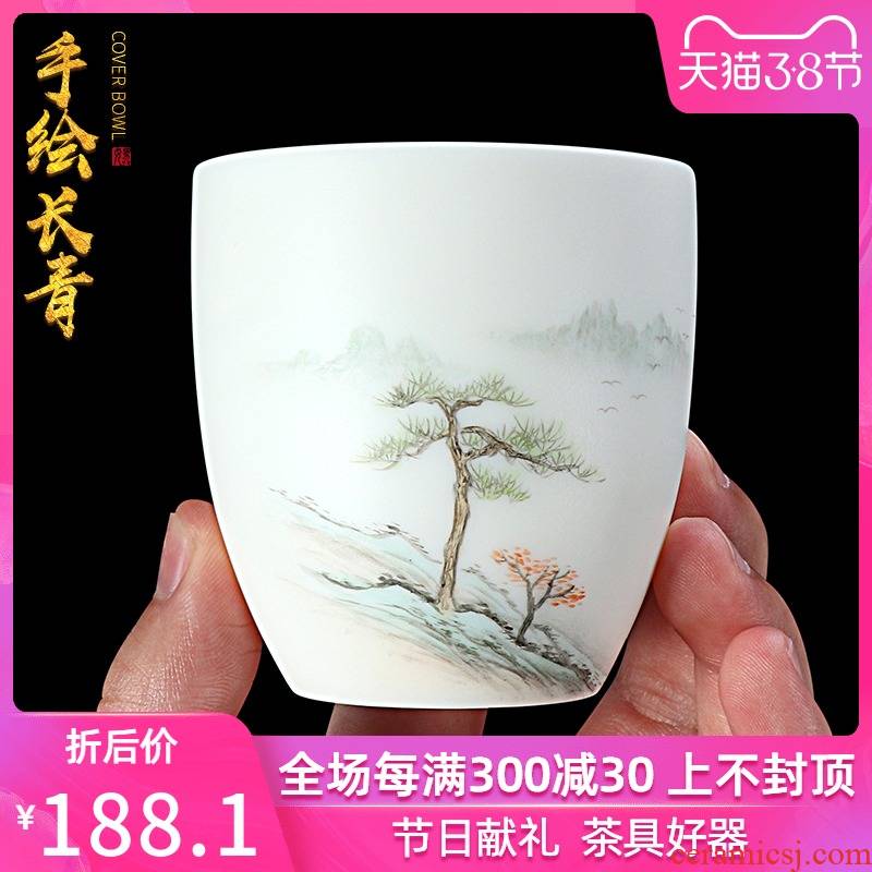 Hand - made teacup pure manual dehua white porcelain ceramic cups domestic large bowl with kung fu master single cup a cup of tea