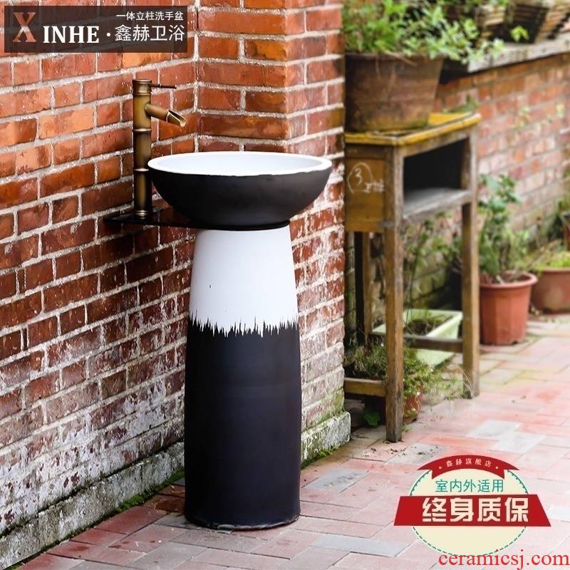 Lavabo ceramic basin pillar toilet is suing balcony floor integrated art pool face basin of vertical column