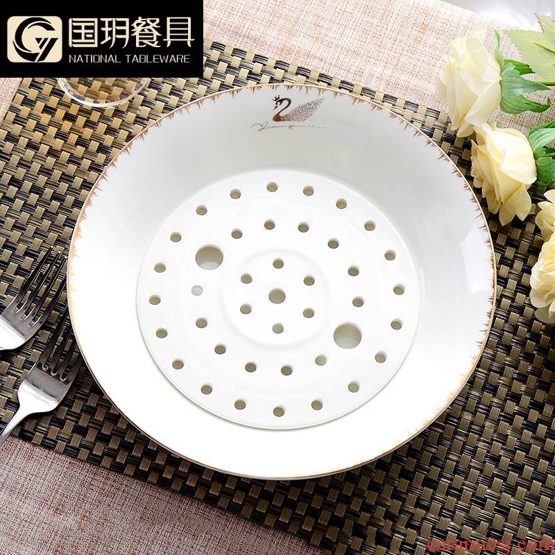 Large ipads China dumplings plate waterlogging under caused by excessive rainfall double - layer plate household dumpling dish Nordic dumplings ceramic plate