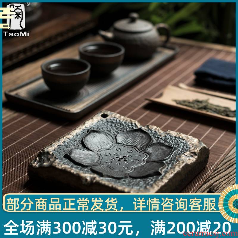 Poly real scene of household ceramics lotus flower pot bearing coarse clay POTS small dry terms tray of pot pad Japanese water kung fu tea set