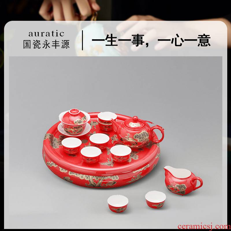 The porcelain yongfeng source cranes life last every ceramic kung fu tea sets suit The teapot tea tray cups cups