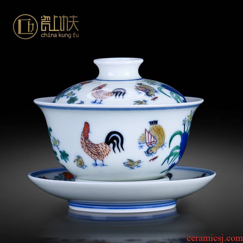 Jingdezhen ceramics tureen large cups da Ming chenghua chicken color bucket cylinder cup three - color bowl of antique hand - made tea set