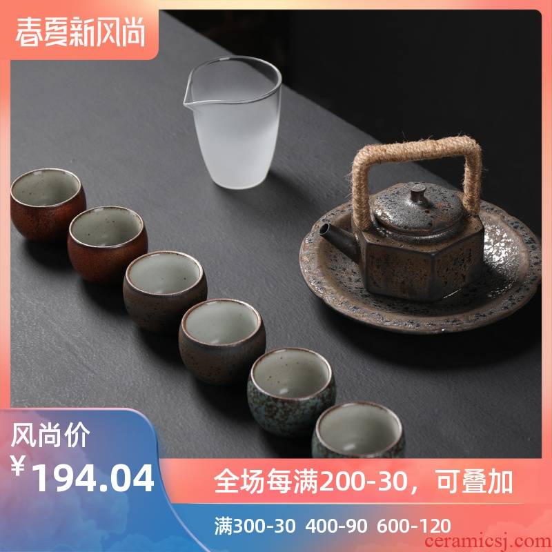 Poly real sheng rust glaze thick ceramic gold Japanese imitated copper little teapot kung fu tea set ceramic cups household restoring ancient ways