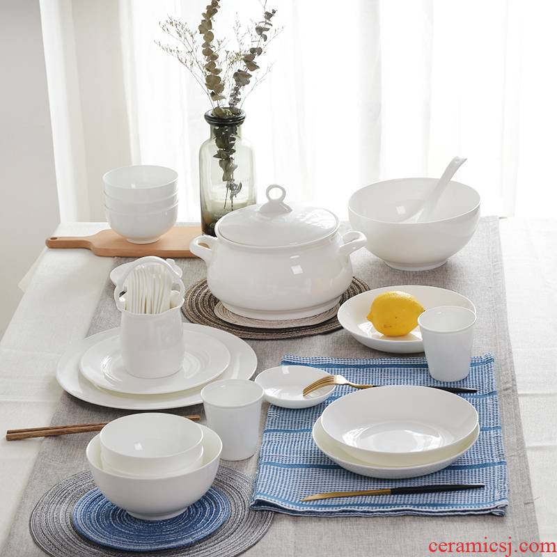 Ipads China tableware dishes suit Chinese dish bowl of white household dishes ceramic bowl chopsticks is concise and microwave