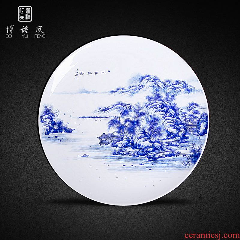 His mood and product/Wang Chenfeng ceramic fruit bowl hand - made of blue and white landscape sitting room place Chinese tea table dry fruit tray