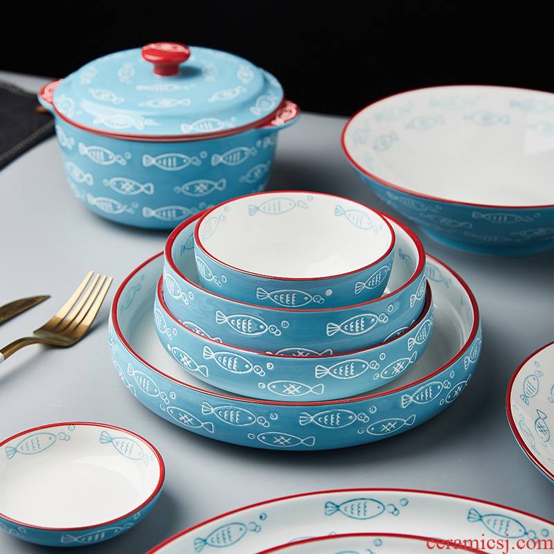 Mystery of Japanese dishes soup bowl pan fish dish dish dish ceramic creative household food baking dish bowl rainbow such use
