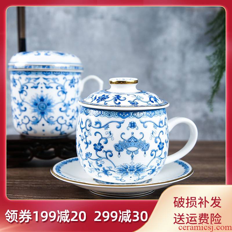 Gaochun ceramics yuquan 】 【 blue colored enamel paint for the exquisite gift ipads porcelain tea cups, ceramic