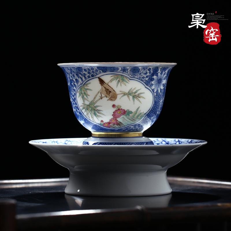 Jingdezhen hand - made ceramic cups with a blue and white open hall bird sample tea cup personal cup pastel master cup single CPU