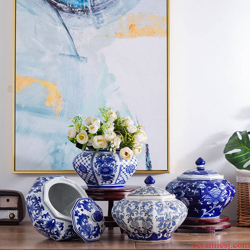 Jingdezhen ceramic porcelain jar of home decoration of Chinese style restoring ancient ways is the sitting room place vase flower arrangement home with cover storage