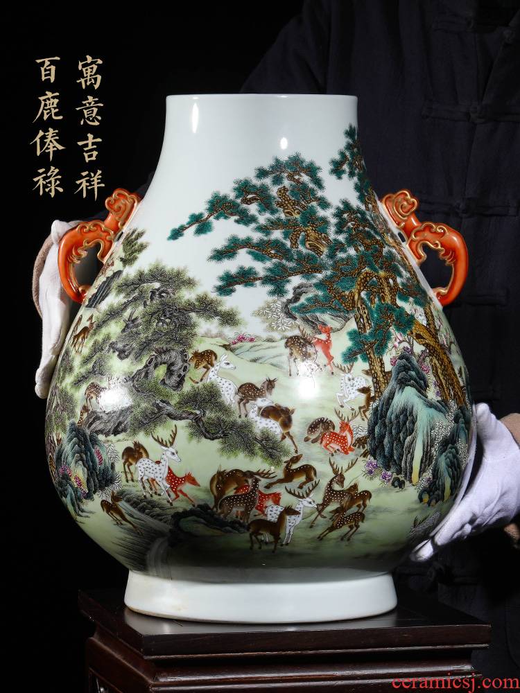 Jia lage jingdezhen ceramic YangShiQi the qing qianlong pastel and name the deer ears porch desk furnishing articles