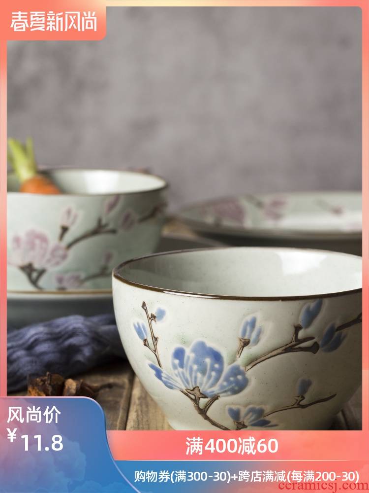 Creativity under the glaze color emboss ceramic bowl Japanese - style tableware thickening job home eating bowls plates dishes
