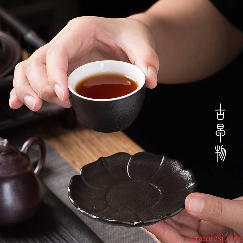 Black pottery cup mat coarse pottery kung fu tea set household heat insulation cup mat household creative teacups ceramic tea accessories