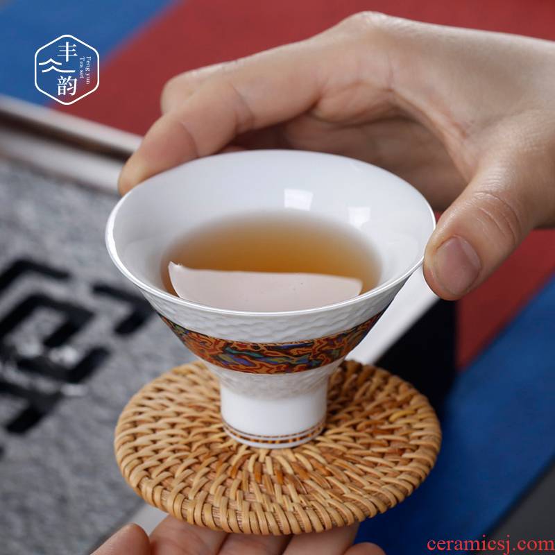 Colored enamel sample tea cup ceramic cups Japanese character kung fu small cups single CPU hat to master cup bowl tea sets