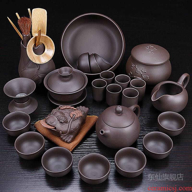 Home run of mine ore violet arenaceous kung fu tea set the whole household teapot teacup tea sea GaiWanCha gift box