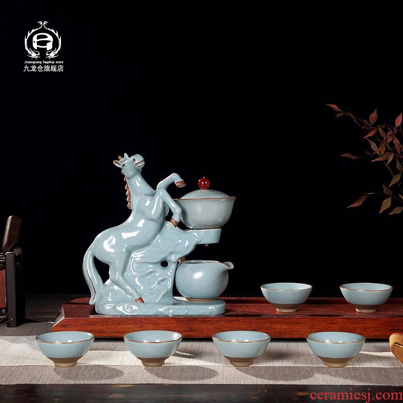 DH jingdezhen ceramic semi - automatic kung fu tea set on the home office lazy tea bags are suit your up