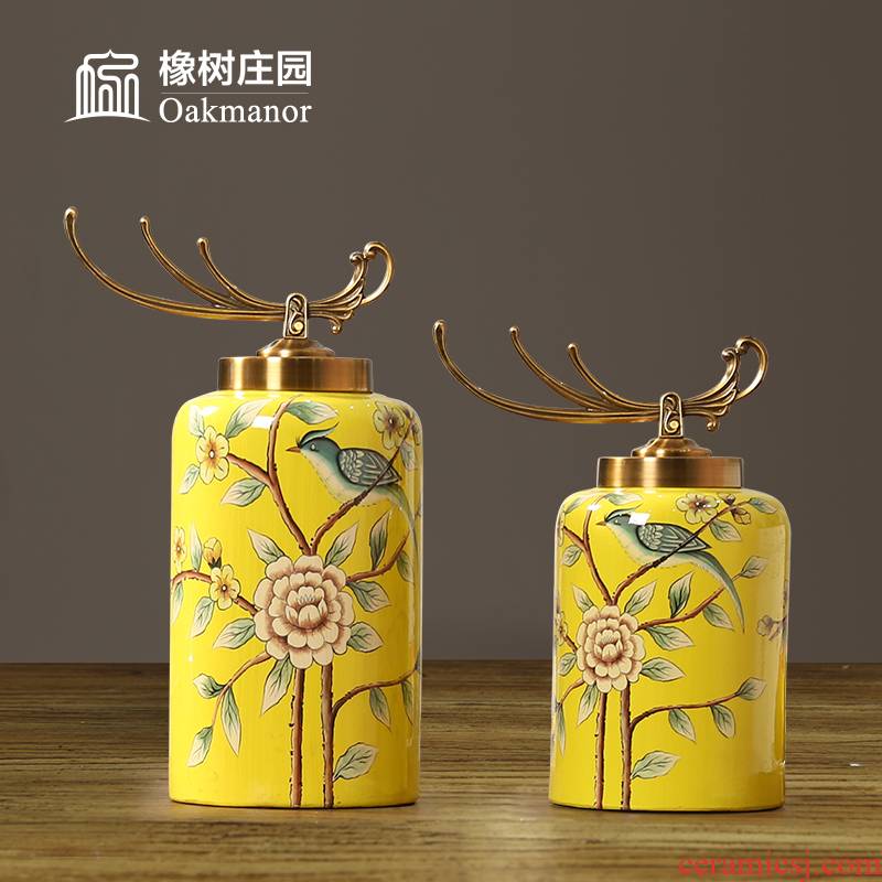 European ceramic decoration tank storage tank with cover furnishing articles light decorations American key-2 luxury high - grade general pot of new Chinese style