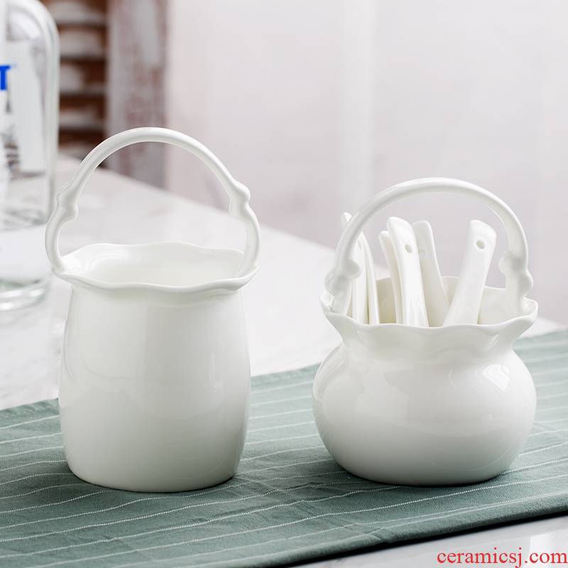 The Source of pure white ipads porcelain porcelain show big basket receive spoon cage ipads China porcelain spoon, spoon basket cutlery furnishing articles