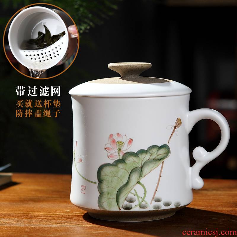 Jingdezhen ceramic cups hand - made with cover filter water cup tea tea cup personal office