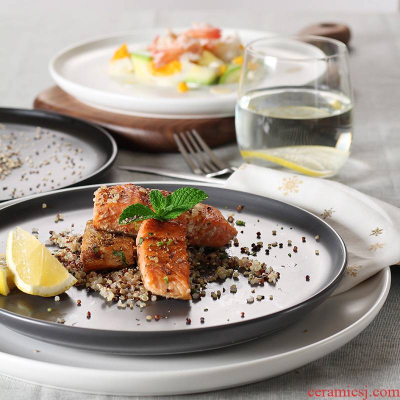 The Nordic idea matte enrolled black ceramic tableware plate disc home dinner plate breakfast cake plate western food steak