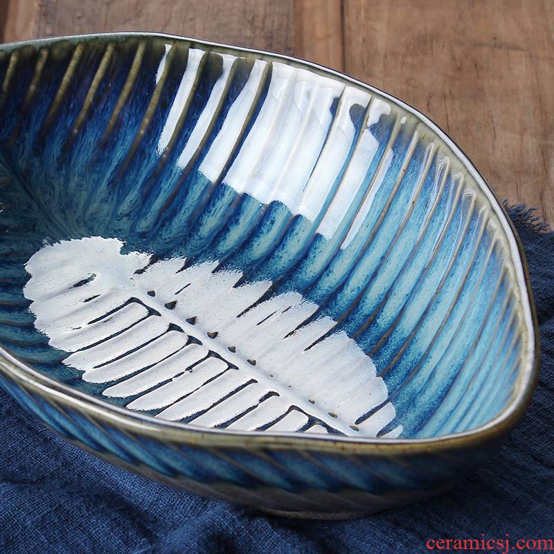 Japanese tableware irregular shaped variable blue creative move ceramic bowl of fruit salad bowl dish bowl