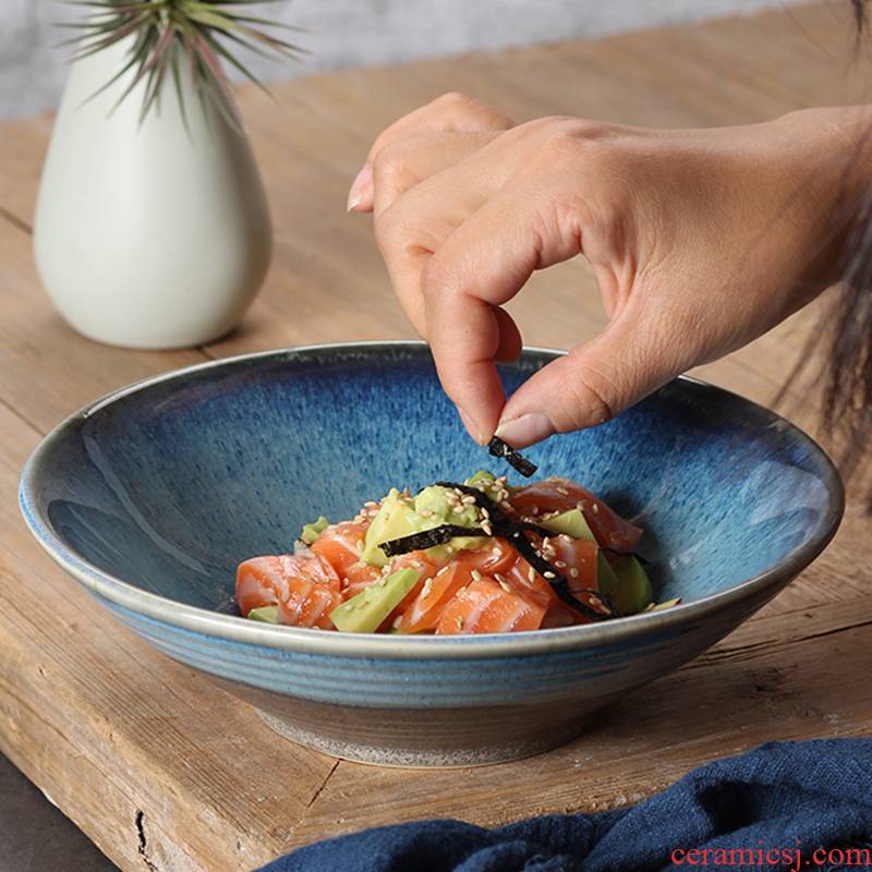 Japanese creative ceramic screw bowl of restoring ancient ways of household pasta shallow bowl serie rainbow such as bowl dish bowl expressions using western food fruit salad bowl