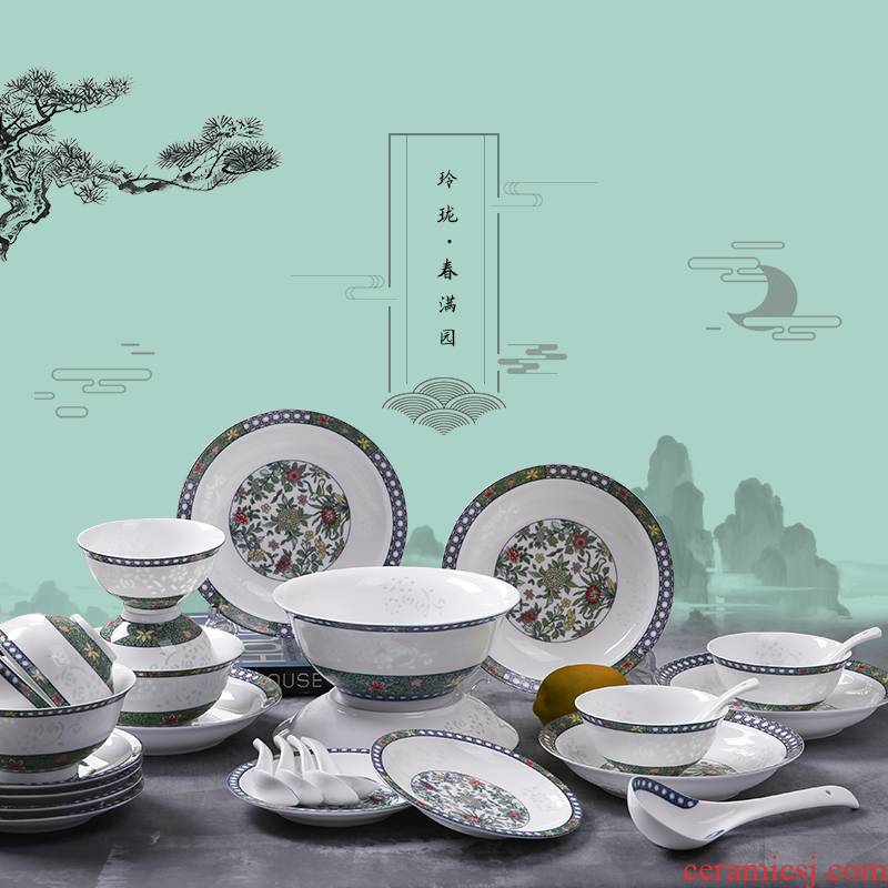 Exquisite dishes home outfit complete sets of jingdezhen Chinese style on the enamel glaze color 28 tableware dishes suit be spring