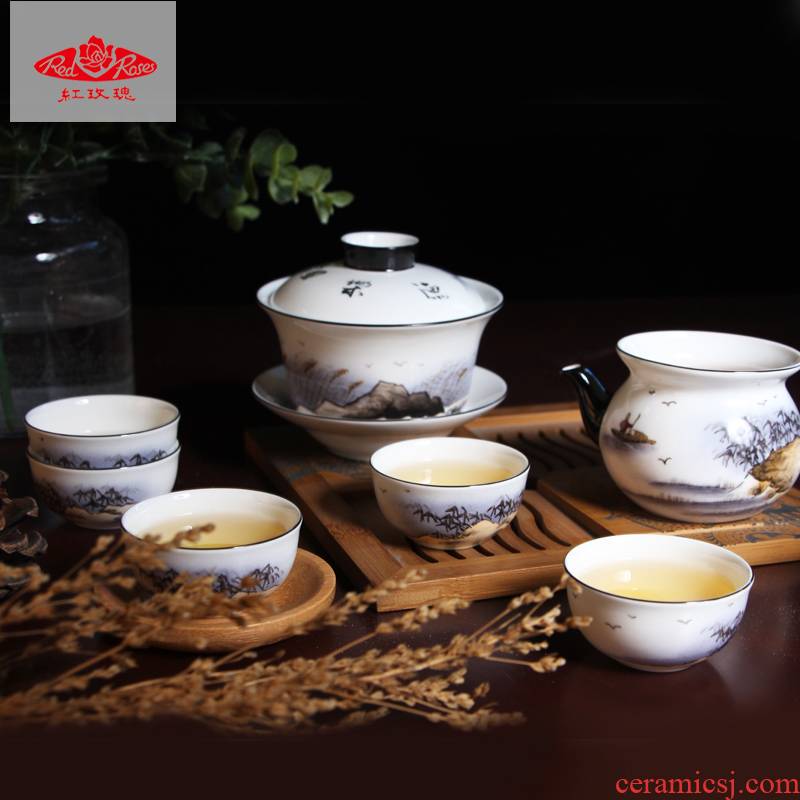 Tang Shanhong rose lead - free ipads porcelain glaze colorful Mid - Autumn festival on the imitation kung fu tea set