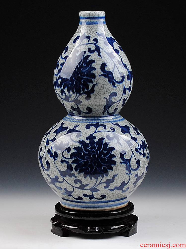Jingdezhen ceramic vase furnishing articles archaize up crack glaze blue and white porcelain vase gourd classical household adornment