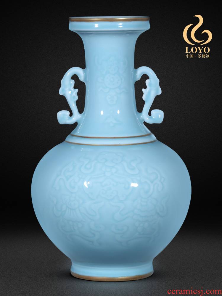 Jingdezhen ceramics vase furnishing articles powder blue glaze sweet grain ears and the design of the sitting room of Chinese style household ornaments