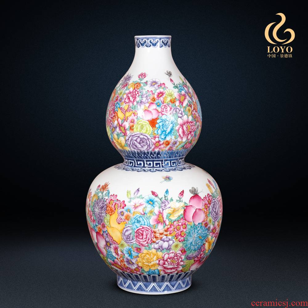 Archaize of jingdezhen ceramics powder enamel handpainted flower gourd vases, Chinese style living room decorations TV ark, furnishing articles