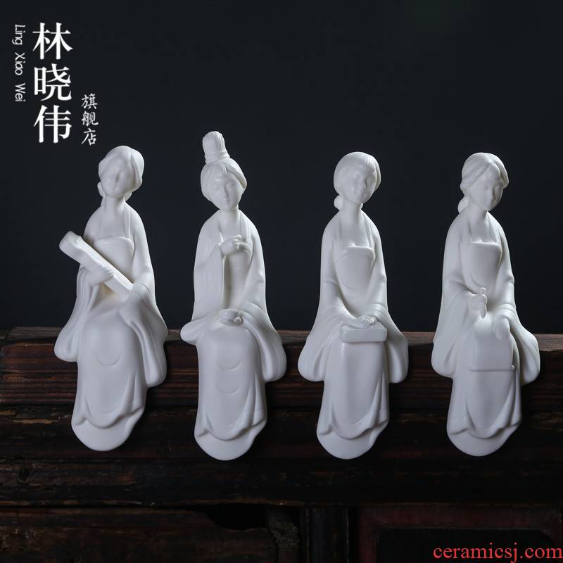 Lin Xiaowei dehua white porcelain creative character unique American ceramic crafts new Chinese style tea pet sitting room furnishing articles