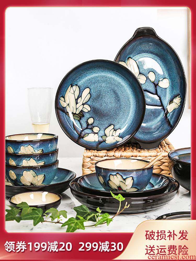 Xin LAN tableware suit feel 】 【 dishes Chinese hand - made ceramic dish dish dish bowl chopsticks household portfolio 4 people