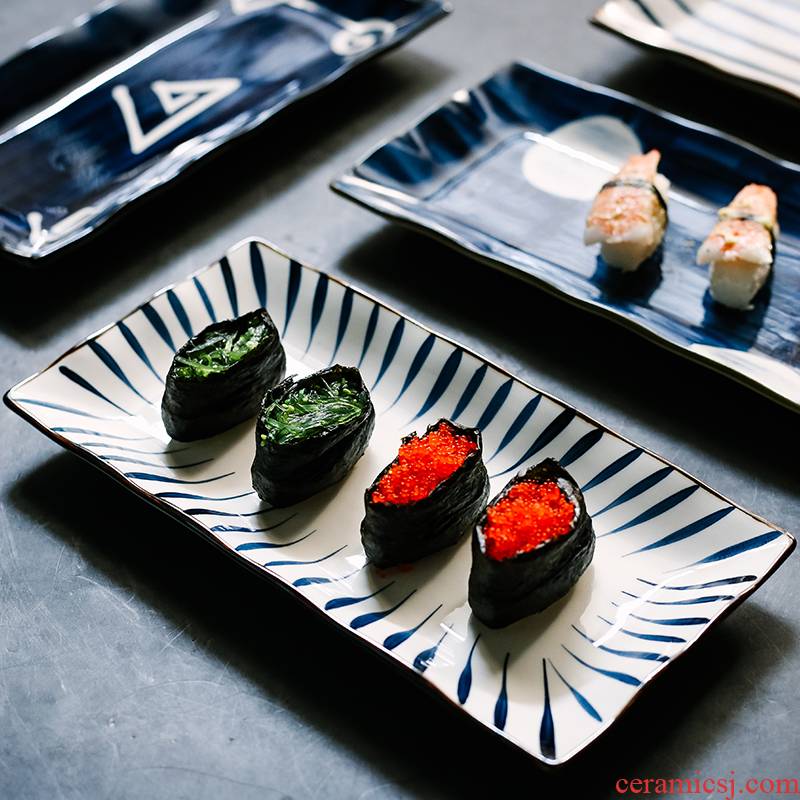 The Nordic rectangle plate strip plate ceramic snack plate dinner plate ideas snacks Japanese sushi platter