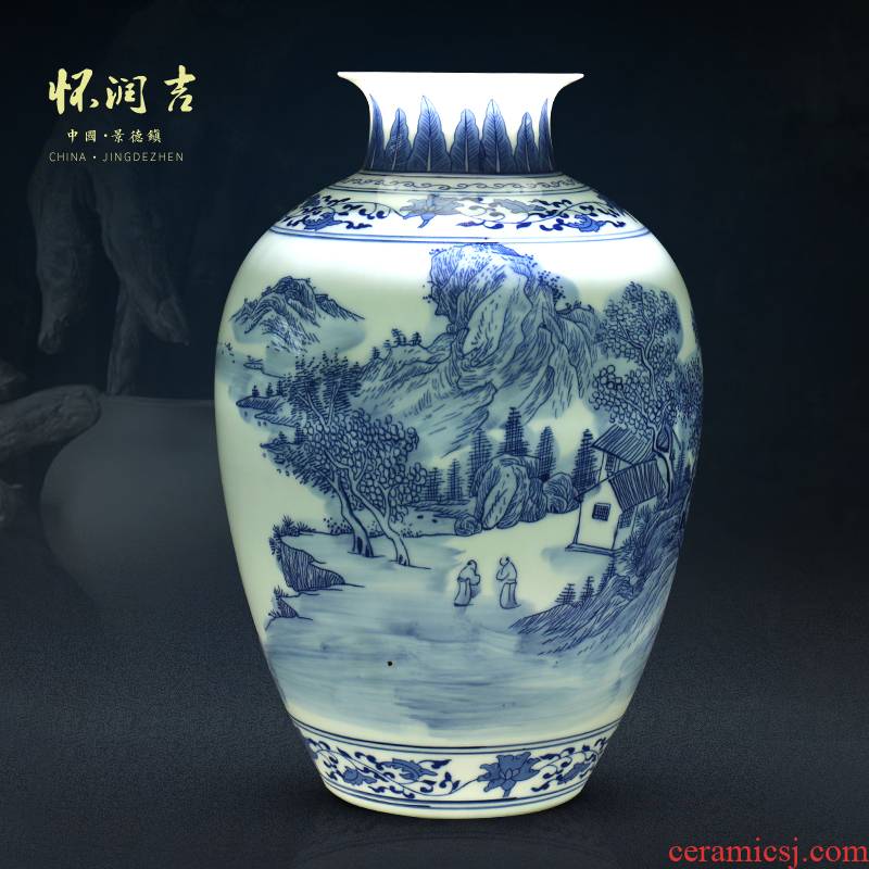 Jingdezhen blue and white landscape hand - made ceramic vase vase and exquisite porcelain antique furnishing articles furnishing articles of modern Chinese style decoration