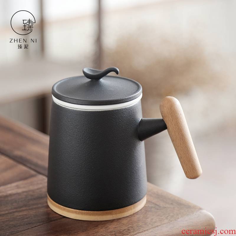 By mark cup large capacity of black mud office cup home to ultimately responds a cup of tea cup with wooden handle By hand with cover filter cup