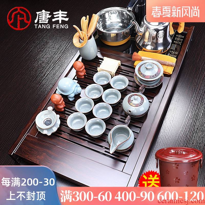 Tang Feng ebony wood tea tray of a complete set of the elder brother of the kung fu tea set your up up ceramic package four unity automatic electric heating furnace