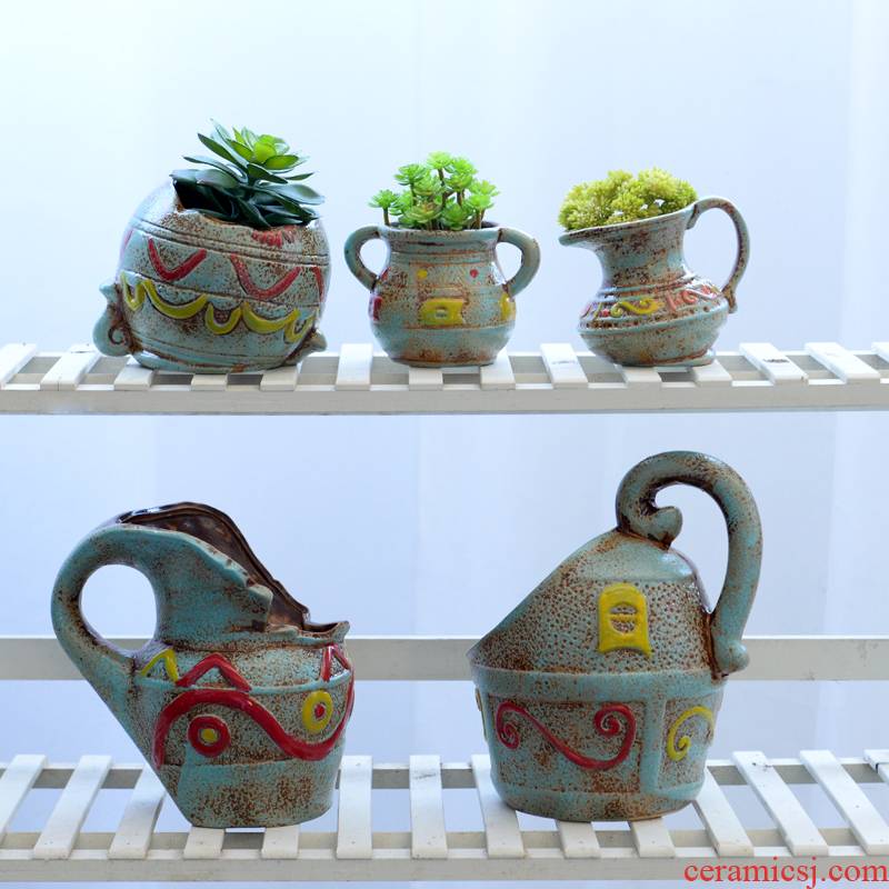 European ceramic flower pot creative move, fleshy retro mage, old money plant flower implement green asparagus palm flower pot