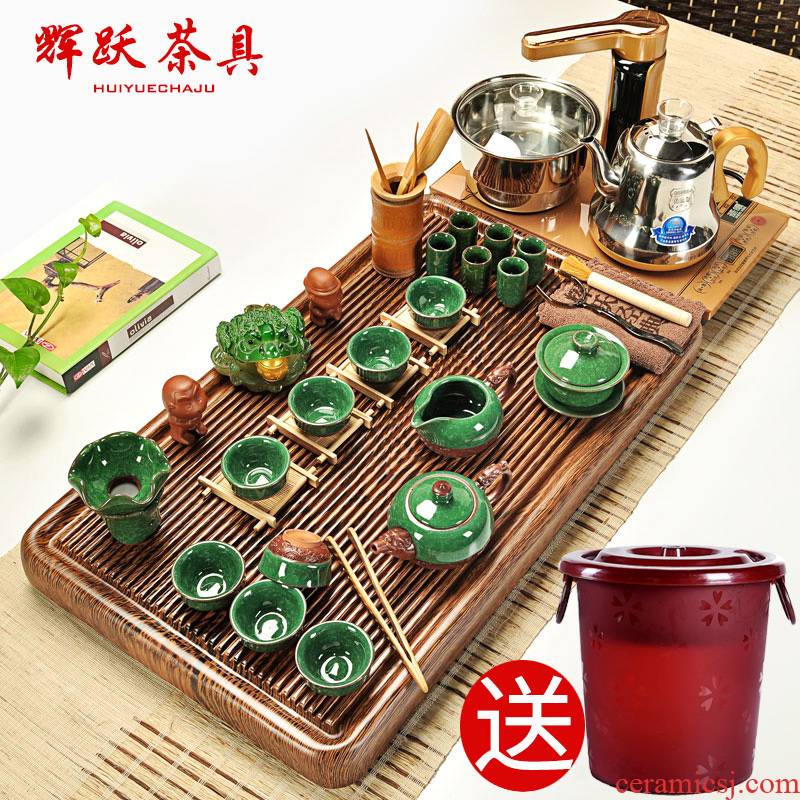 Hui, make violet arenaceous kung fu tea set suit Europe type electric heating furnace of a complete set of scientific and technological bakelite tea tray tea cup home