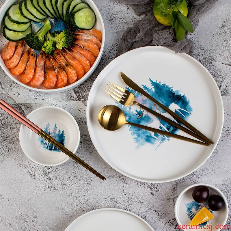 Nordic ceramic tableware, household rice bowls bowl rainbow such as bowl and the rich creative dish dish dish beefsteak plates