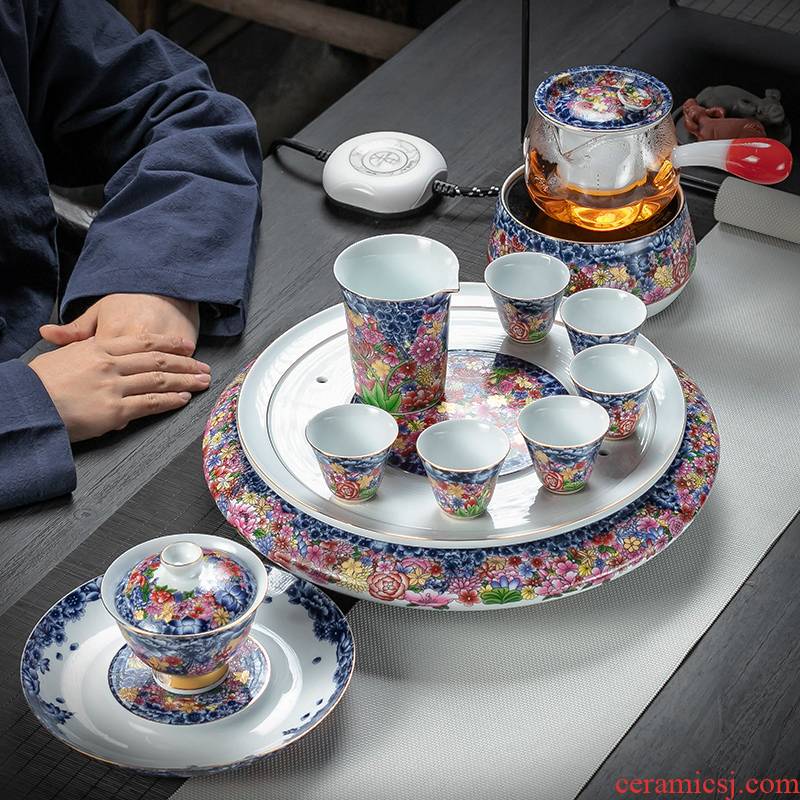 True sheng creative colored enamel tea set household whole kunfu tea boiled tea ware ceramic gift set temperature pot cup