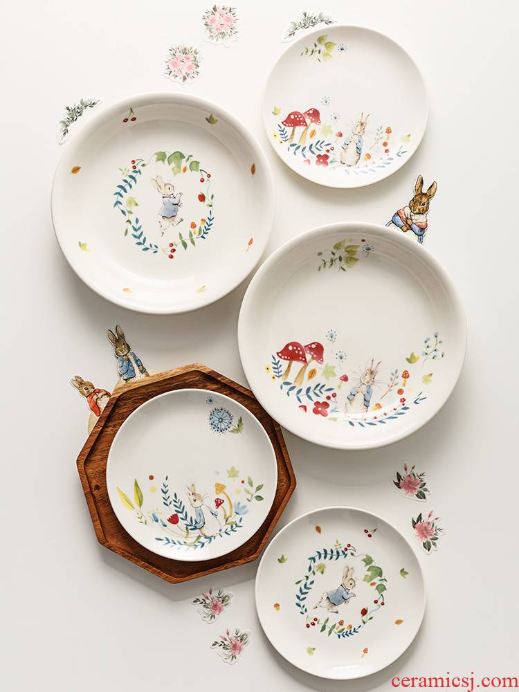 Than the the original authorization rabbit cartoon ceramic plate eat dish plates European household salad bowl western - style food tableware