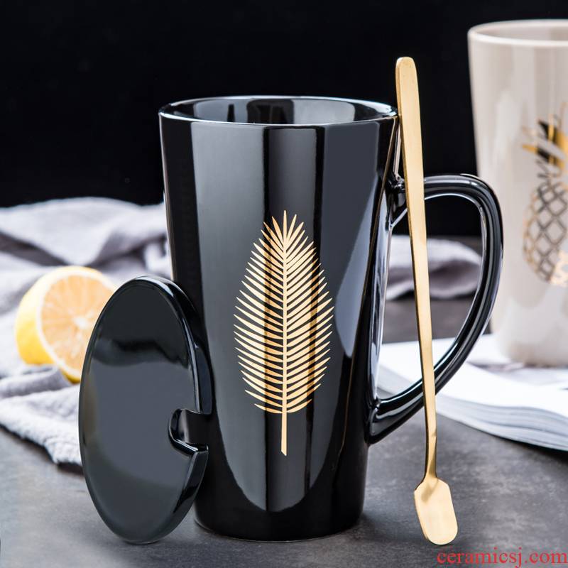 Creative Nordic ceramic cup high - capacity boys keller spoon coffee cup move home picking cups with cover