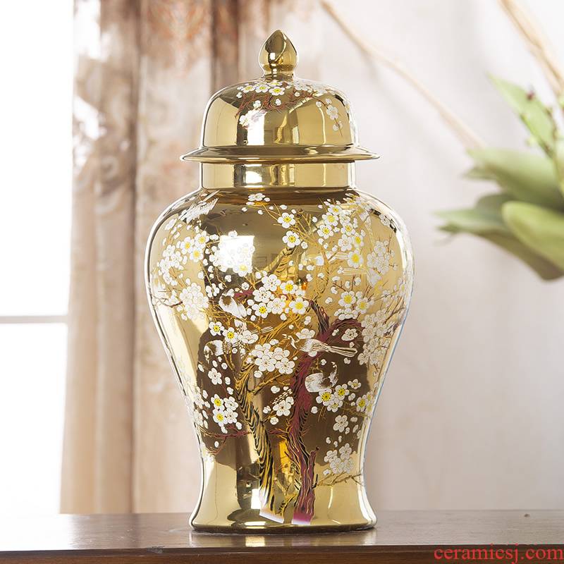 General jingdezhen ceramic pot sitting room place vase European golden light key-2 luxury home large soft adornment arranging flowers