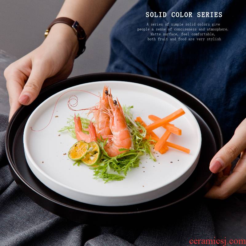 The Nordic circular disc ceramic sushi plate dessert beefsteak household flat plate plate plate Japanese creative cuisine